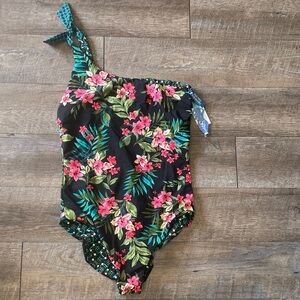 NWT Miraclesuit Skinny Dippers Floral Reversible One-Shoulder One Piece Swimsuit